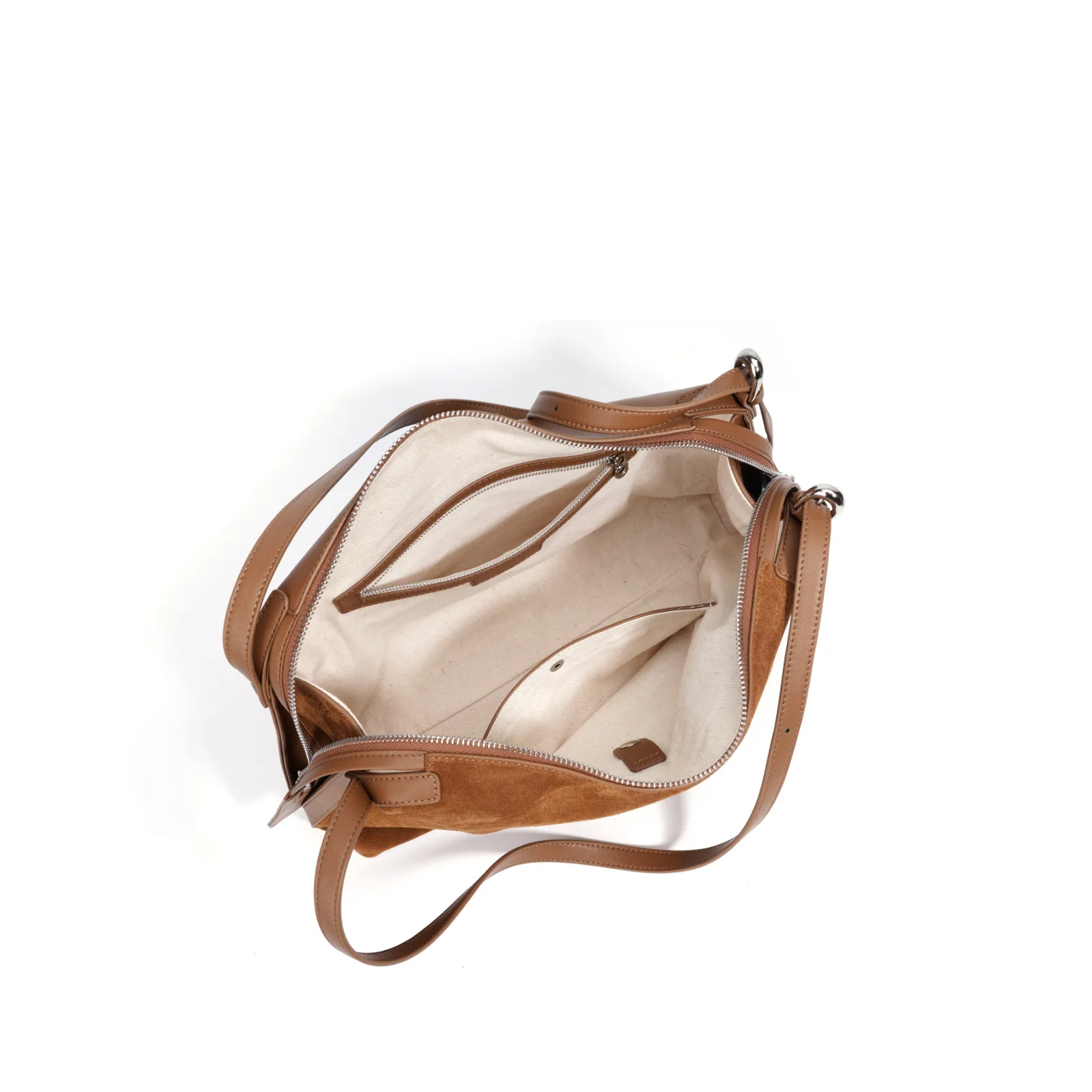Damen-Einkaufstasche aus Wildleder mit Spleißen, Spaltleder, neues Nischendesign, Vintage-Stil, großes Fassungsvermögen, modische Achsel-Umhängetasche für Pendler