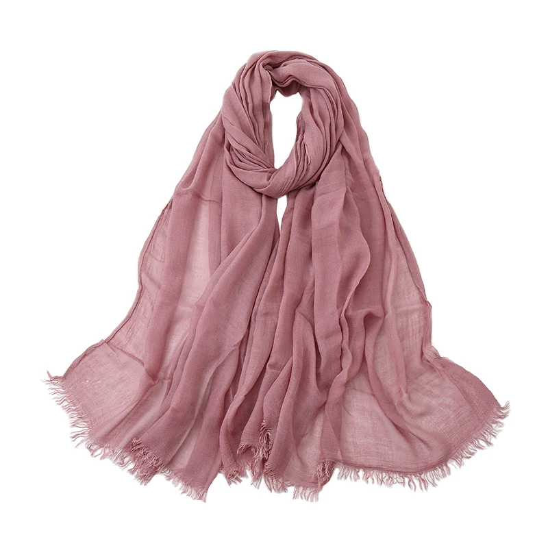 

2022 Newest Plain Color Print Fringe Scarf Shawls Long Head Cotton Hijab Wrap 26 Color Free Shipping
