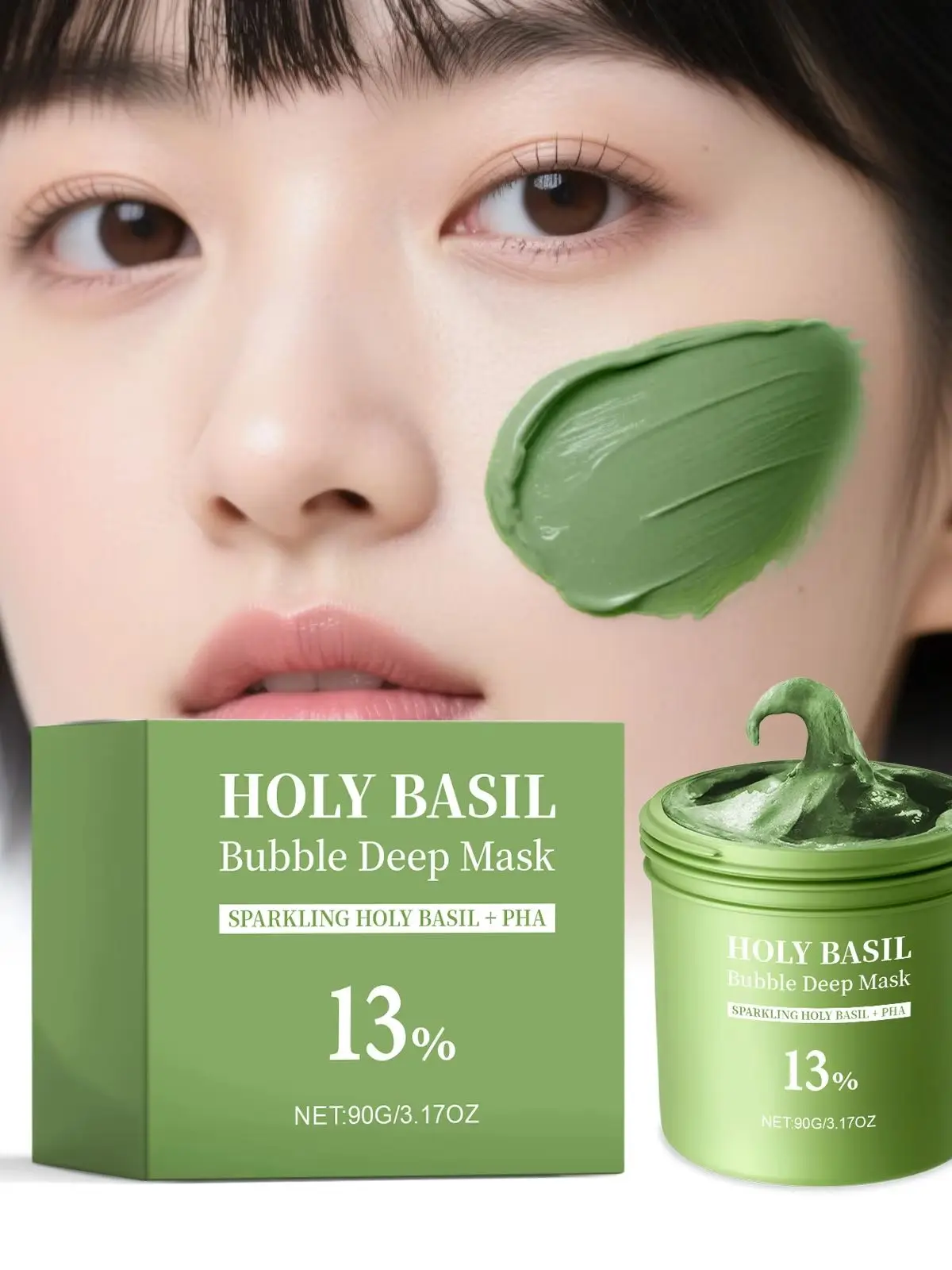 Holy Basil Bubble Deep Mask Ton-zu-Schaum Gesichtsmaske mit PHA & Heilbasilikum-Extrakt Sanfte Reinigungs- & Feuchtigkeits-Gesichtsmaske 90g