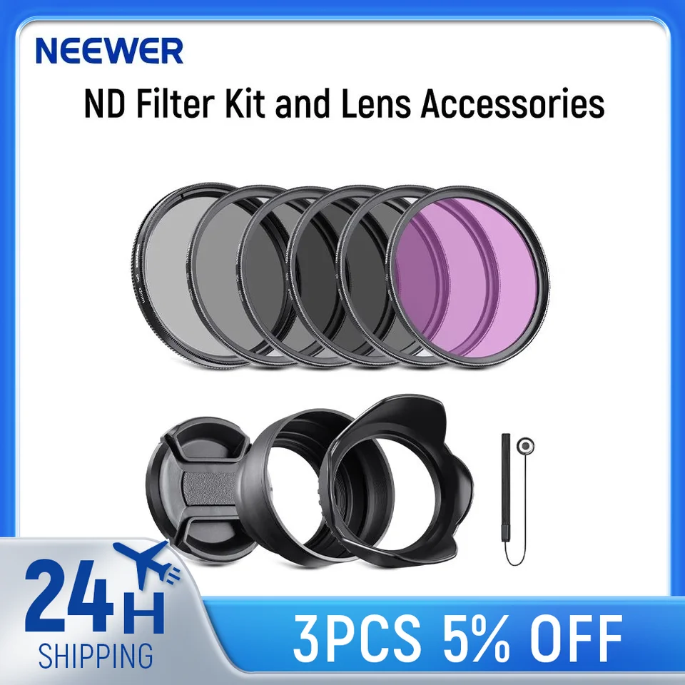 Neewer Kit d'objectifs UV/CPL/ND4 de 67 mm avec étui de Rangement Rigide, Verre Optique Multicouche et Cadre en Alliage d'aluminium, polariseur UV Filtre Circulaire Filtre à densité Neutre pour