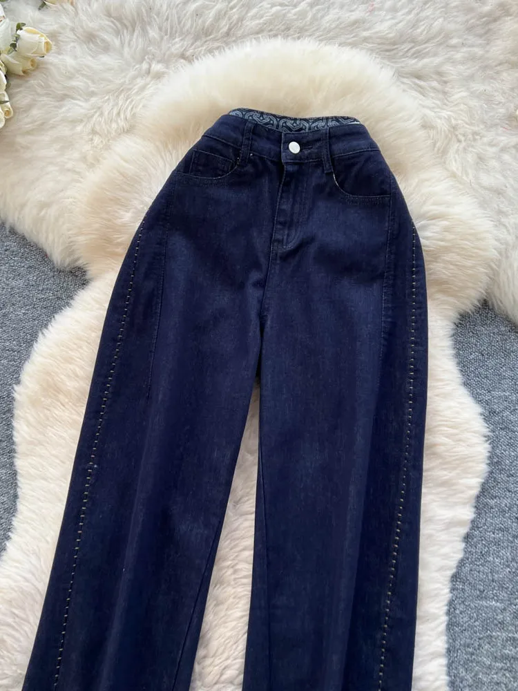 Koreanische Sle Hohe Taille Breite Bein Jeans frauen Herbst Winter Abnehmen Neun Punkt Hosen hine Stickerei Dekorative Nähte
