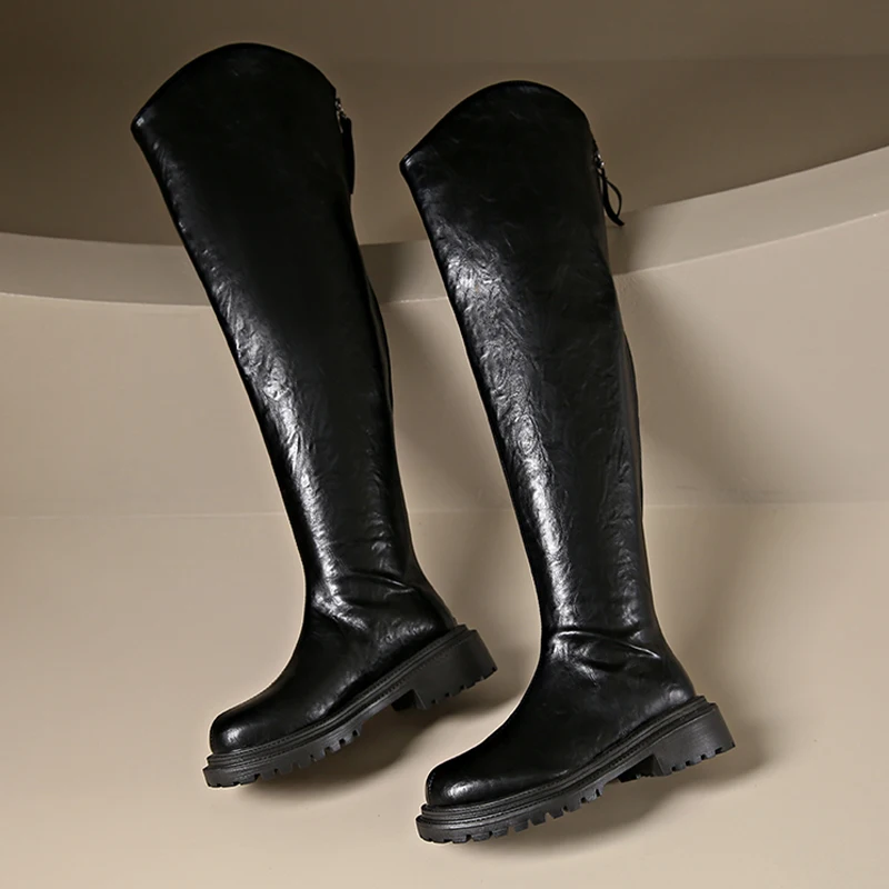 أحذية عالية للنساء أحذية بكعب أنيق مصمم أحذية الشتاء الفاخرة 2025 جديد غير رسمي القوطي فوق الركبة Mujer تشيلسي بوتاس