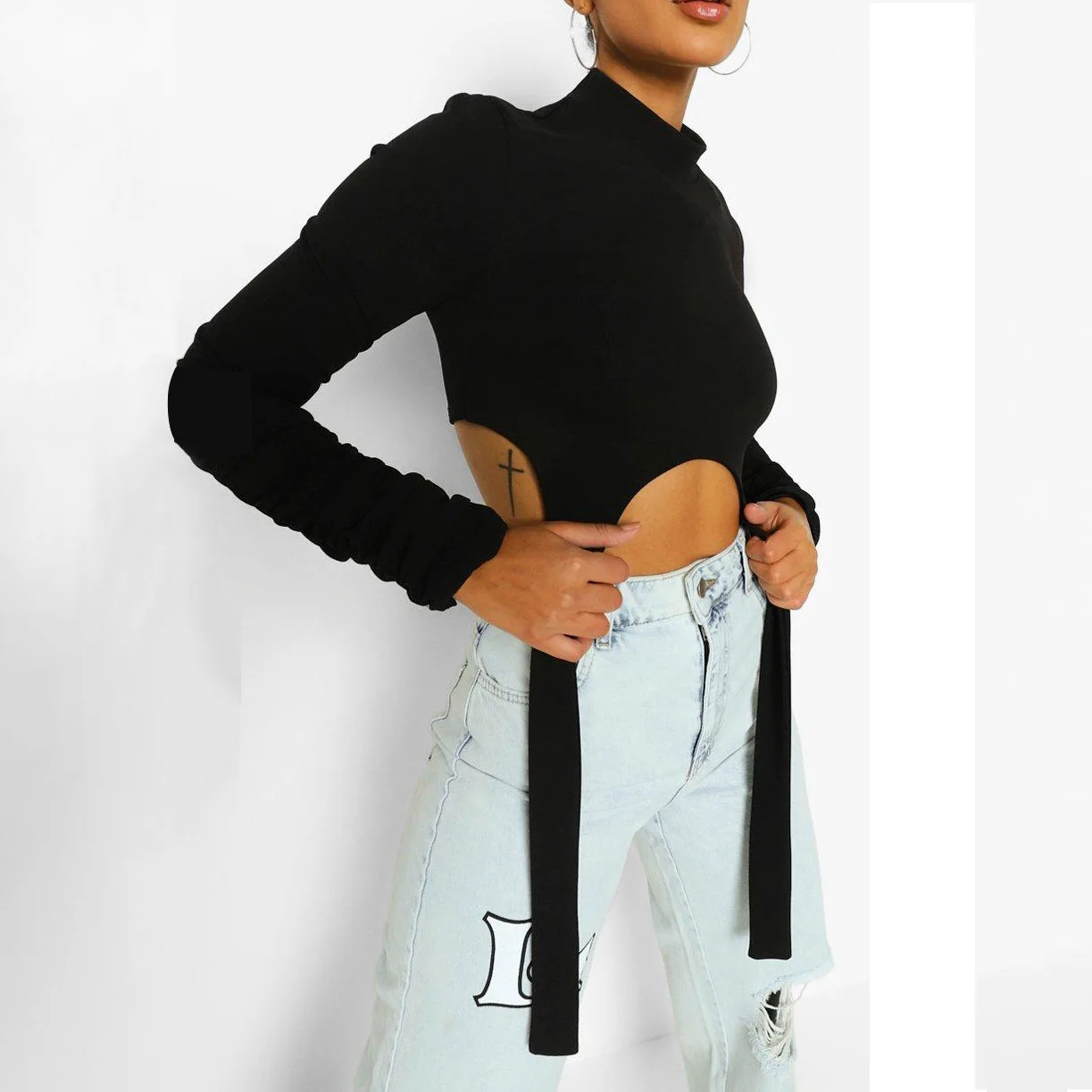 2023 European and American Summer New Women's Bottom Shirt Short Top Long Sleeve T-shirt Women's Ins