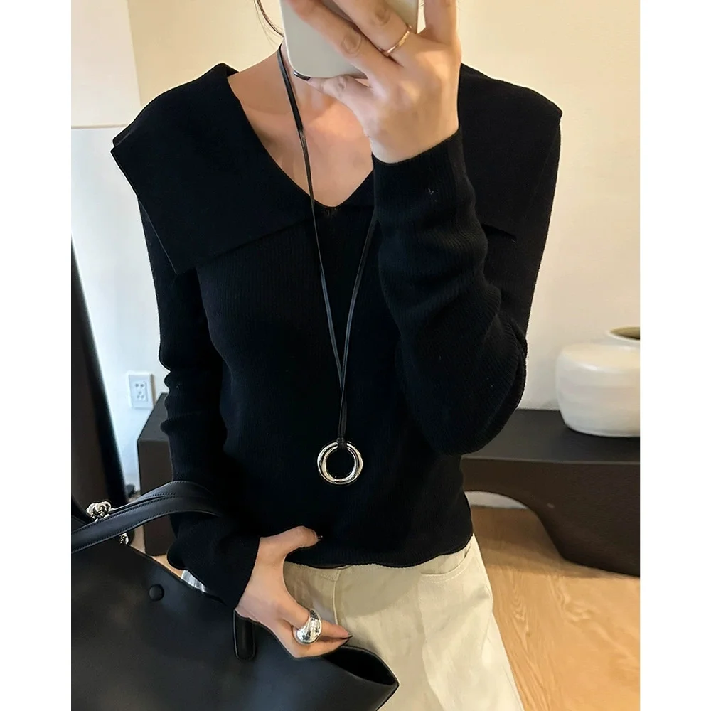 Otoño Invierno elegante ropa de mujer moda suéteres delgados nuevos jerseys de punto de manga larga señora todo-fósforo cuello vuelto Tops