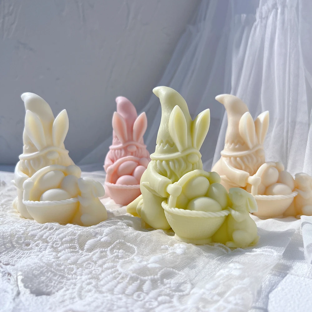 Easter Gnomes Silicone Candle Molds Rabbit Basket Egg Silicone Mold Animal Wax Mould Easter Spring Decor