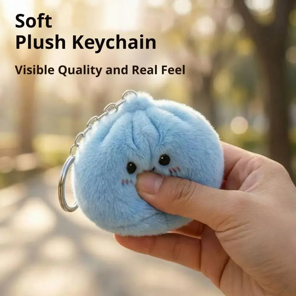 Cute Plush Steamed Bun Keychain, Kawaii Squeeze Fidget Toy, Soft Stuffed Dumpling Bag Charm, Anxiety Relief Plushie Pendant