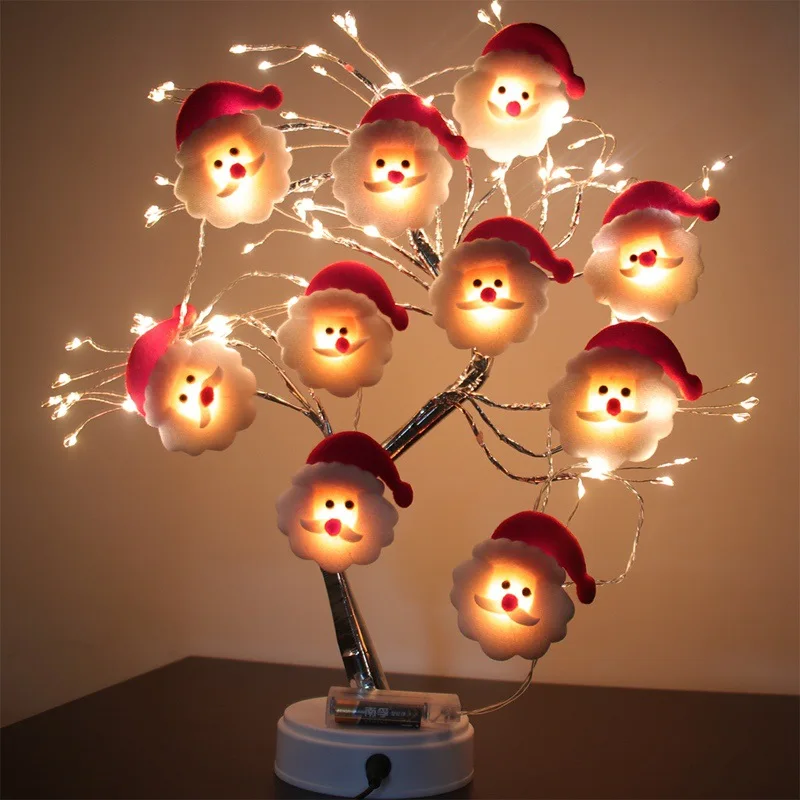 Cadena de iluminación de muñeco de nieve de peluche, lámpara de decoración de vacaciones de alce de cabeza de Papá Noel, luces de colores pequeñas creativas