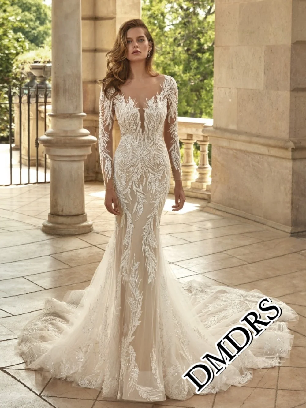 

DMDRS Elegant Lace Wedding Dress Charming Appliquéd Bridal Gowns Formal A-Line Floor-Length Wedding Gowns Vestidos De Novia