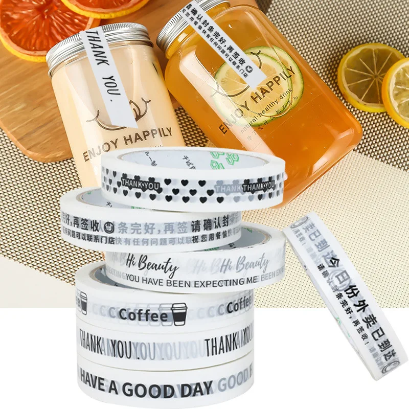 Shipping Lable Tape Take-out Sticker Thank You White Color Baking Bottle Coffe Cup Seal Adhesive Stickers Packaging Washi Tape