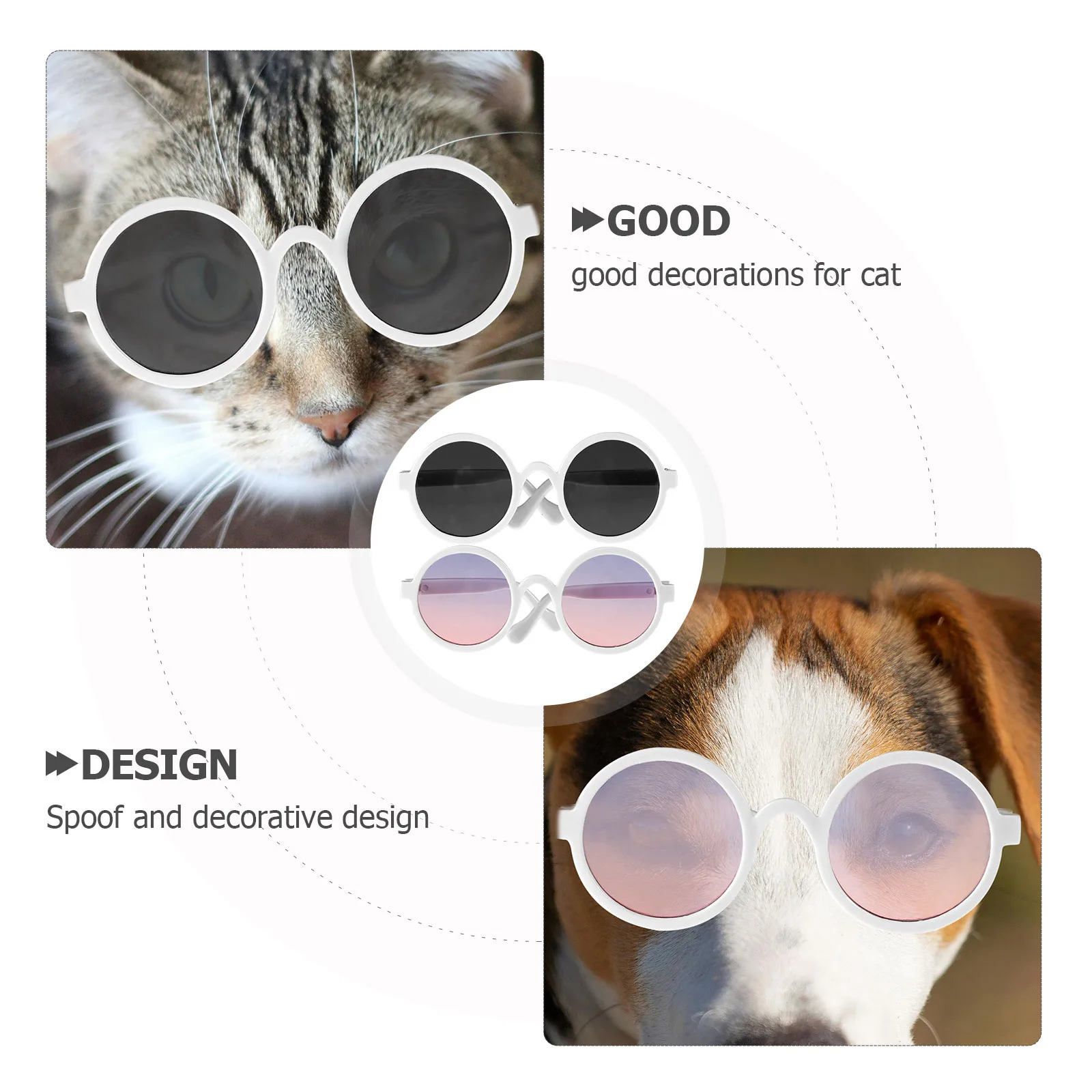 

2Pcs Decorative Pet Glasses Trendy Compact Dog Cat Sunglasses for Photo Shoots Parties Daily Wearing Creative Design