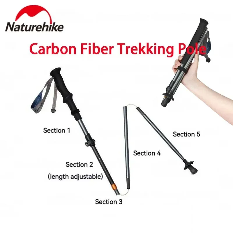 

Naturehike 5-Section Trekking Pole Carbon Fiber Aluminum Alloy Folding Teleskopic Ultralight Walking Stick Hiking Climbing Stick