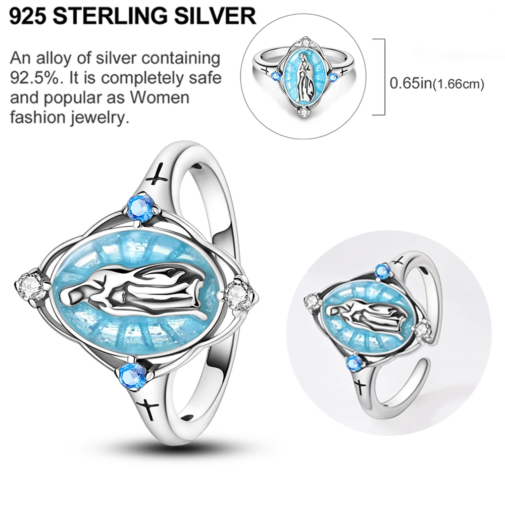 Faith 925 Sterling Silver The Virgin Mary Open Ring Religious Accessories Suitable For Both Men And Women