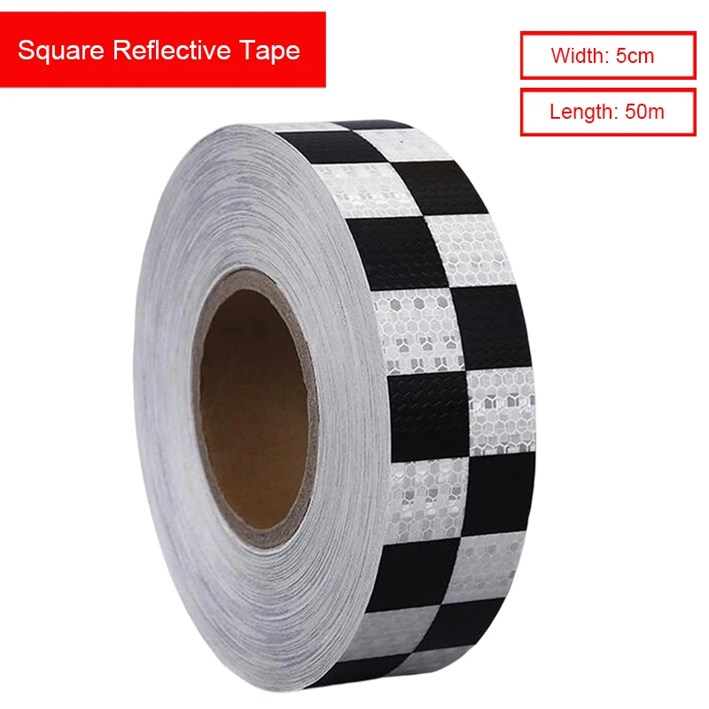 5CMX50M/Roll Square Waterproof Warning Tape Strip Stickers Warning  Reflective Film Car Safety Mark