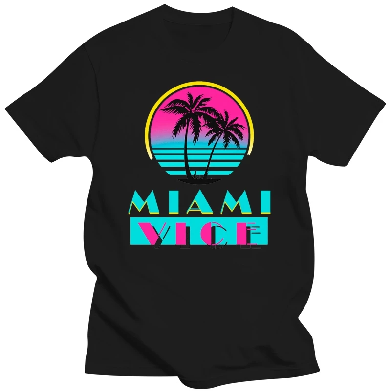 Miami Vice Tv Series Tv Show Beach Logo Men'S Black T-Shirt Size S - 3Xl Fashion Classic Style Tee Shirt 2024