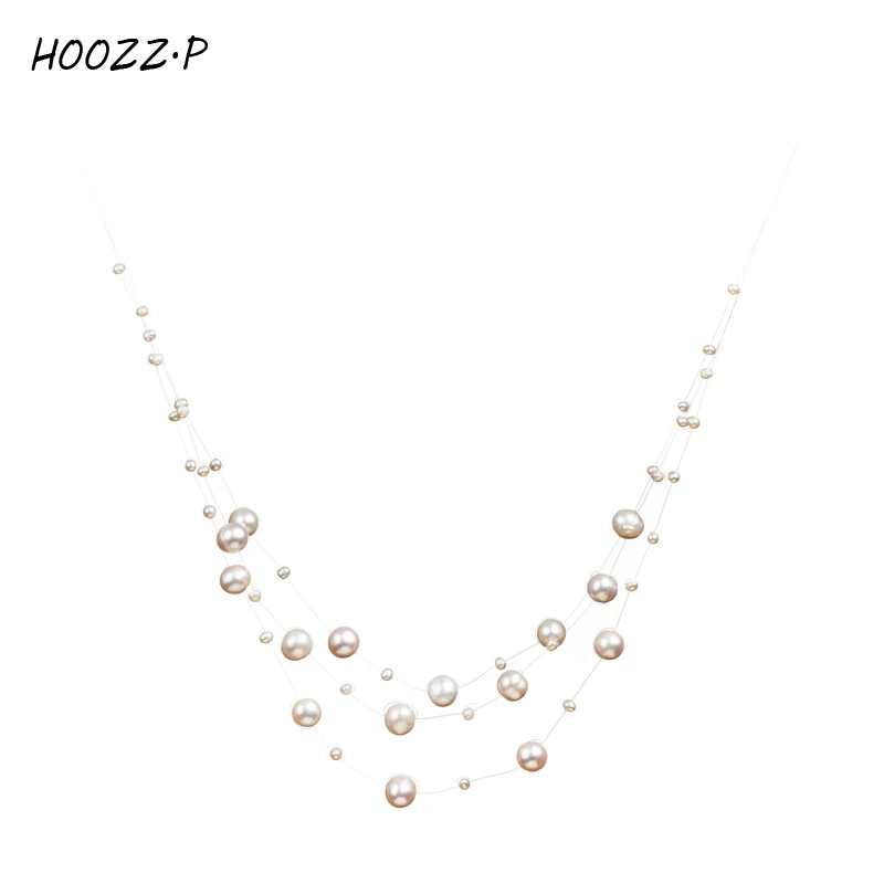 HOOZZ.P Multilayer Pearl Necklace  For Women Layered Choker Fashion White 3-9mm High Luster Quality Trendy Wedding Gift