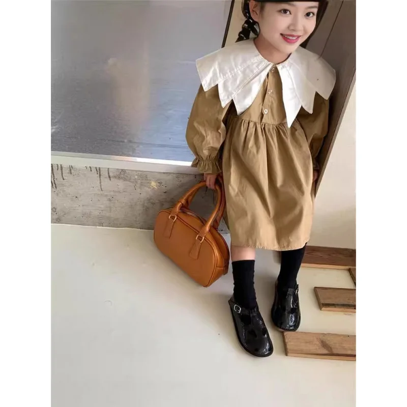 Girls' Dress Spring New Western Style Big Lapel Long Sleeve Princess Dress Children One Piece Dropshipping