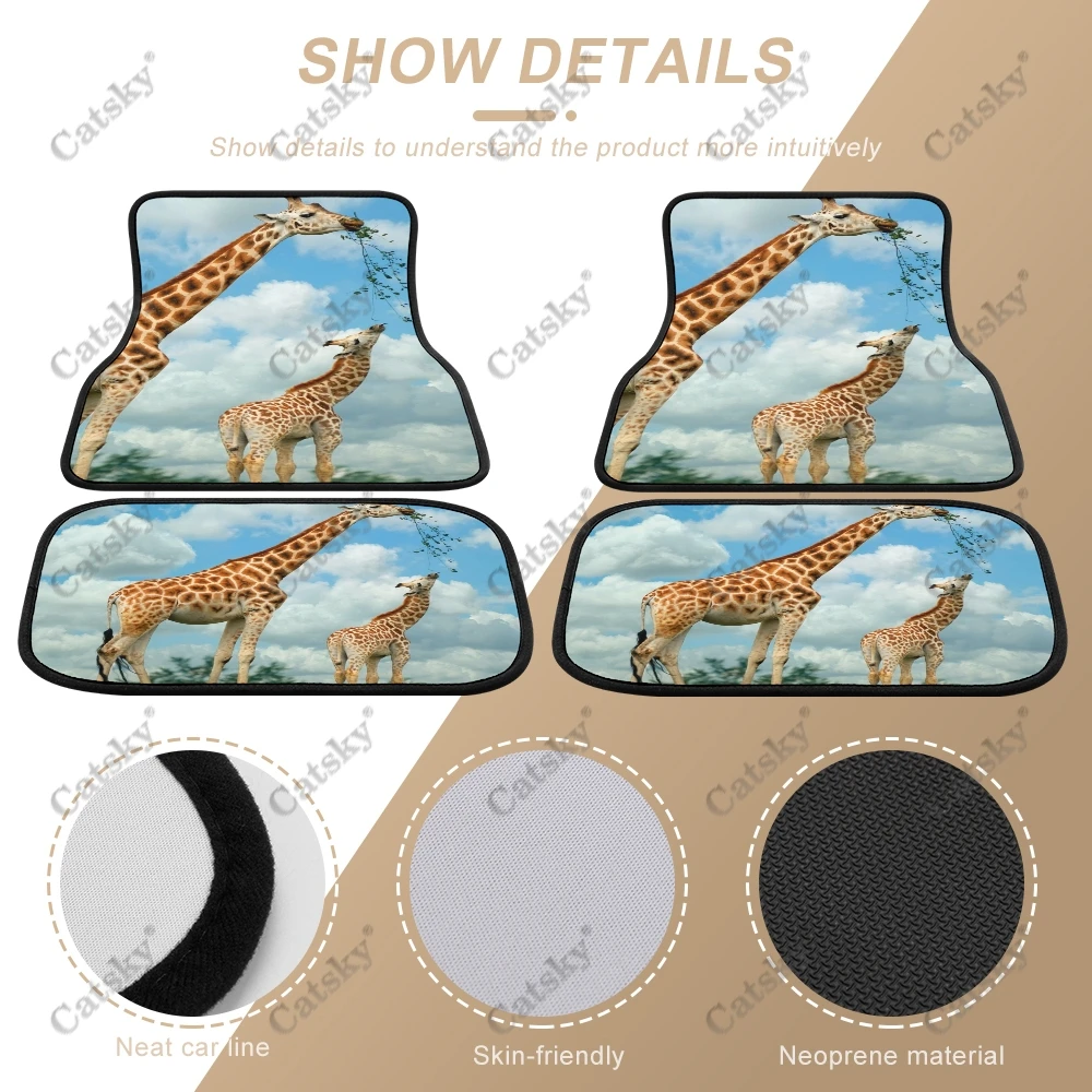 Animal Giraffes Car Accesssories Floor Mats Decoration 4-Pieces Full Set All Weather Car Front & Rear Floor Mat Fit for SUV