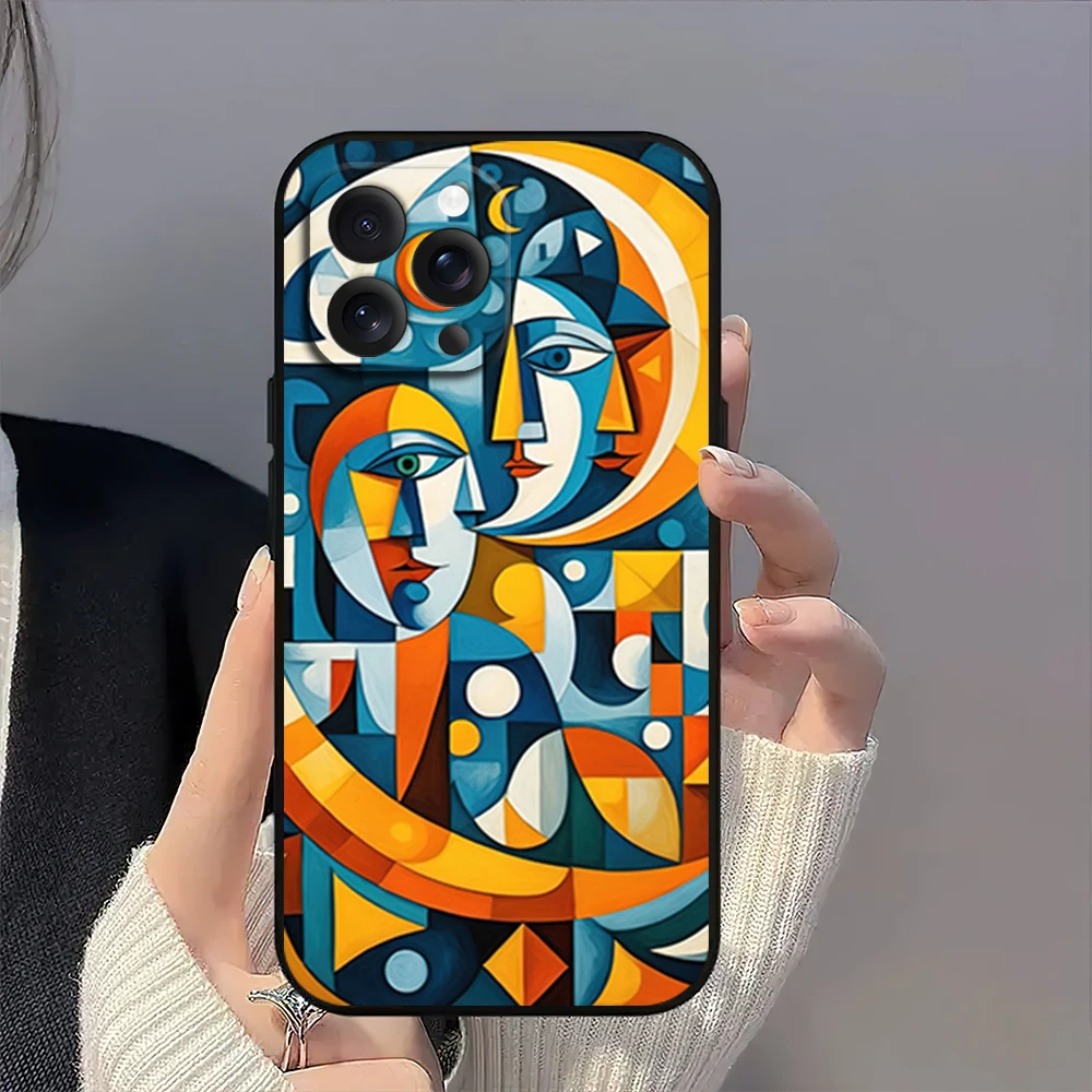 Art Pablo Picasso Abstract Phone Case for iPhone 12 11 14 15 13 16 Max Plus Pro Black Soft Silicone Cover