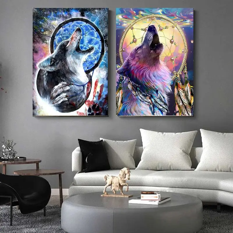 

CHENISTORY Painting By Numbers Dream Catcher Handpainted Picture Wolf Animal Oil Painting On Canvas Home Decoration Diy Gift