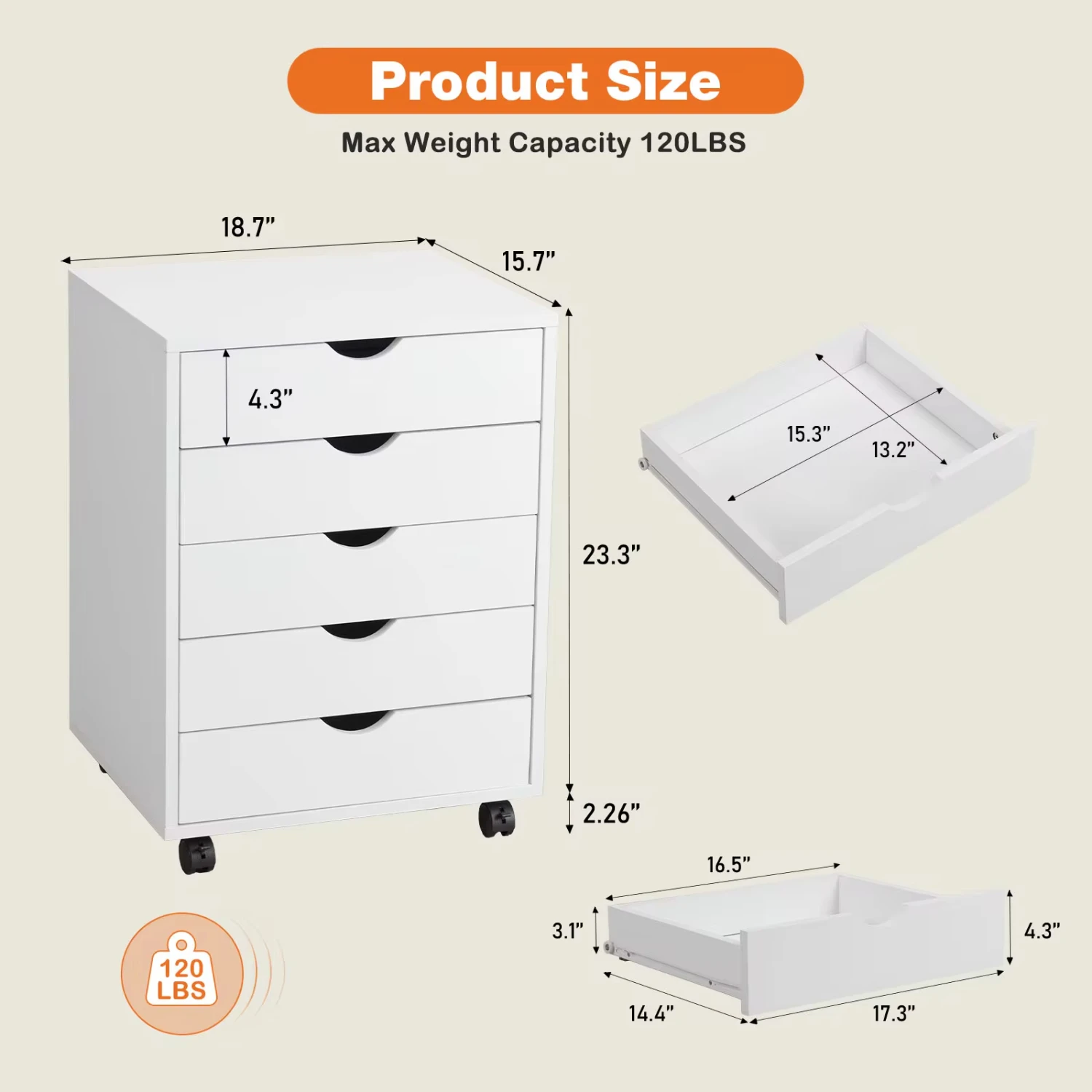 Easy To Move ° Rotating Wheels 5 Drawers Wood Bedside Table Cabinets Waterproof Surface  Organizer File Cabinet