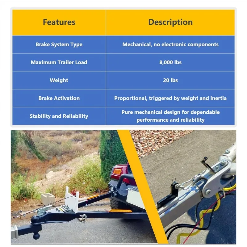 نظام فرامل مقطورة قابلة للاستخدام على طراز جهاز الاستقبال لصلبة 2 بوصة - كبح بدون جهد - سعة تصل إلى 8000 رطل - فوريًا