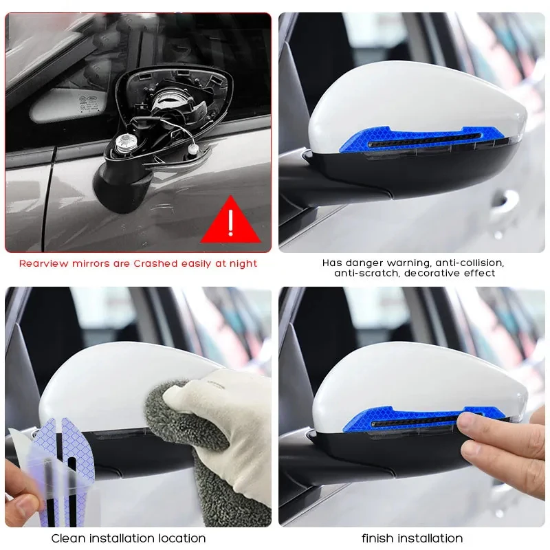 Car Reflective Stickers Door Edge Anti-collision Strips Fenders Glue Reflective Rearview Mirror Warning Stickers Body Scratches