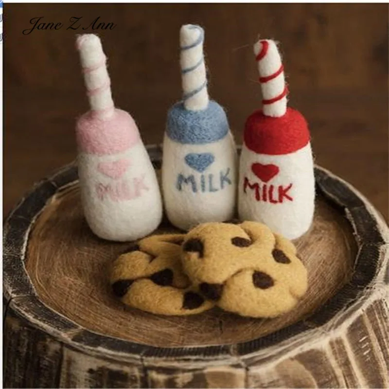 Wool felt biscuit milk bottle milk tea cup newborn photography theme modeling props studio shooting accessories