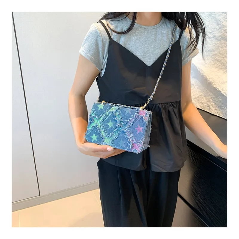 

Women's Shoulder Bag Fashion Hand Bags Canvas Wallet Portable Tote Handbags Small Square Bag Retro Denim Crossbody Bags