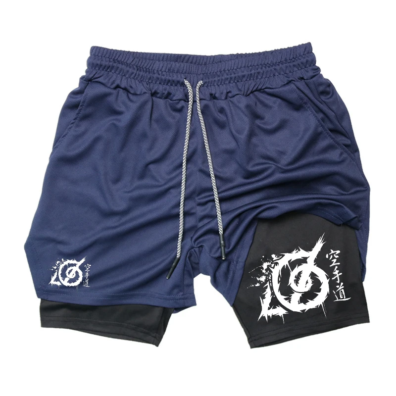 Karate Graphic 2 in 1 Workout Running Shorts for Men Gym Athletic Sport Shorts with Compression Liner Phone Pocket Towel Loop image 6
