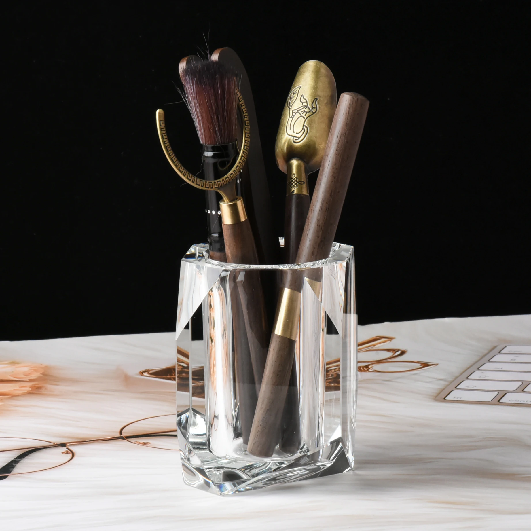 

Transparent Crystal Glass Tea Set Storage Box Creative Organizer High End Practical Desktop Arrangement Canister Pen Holder