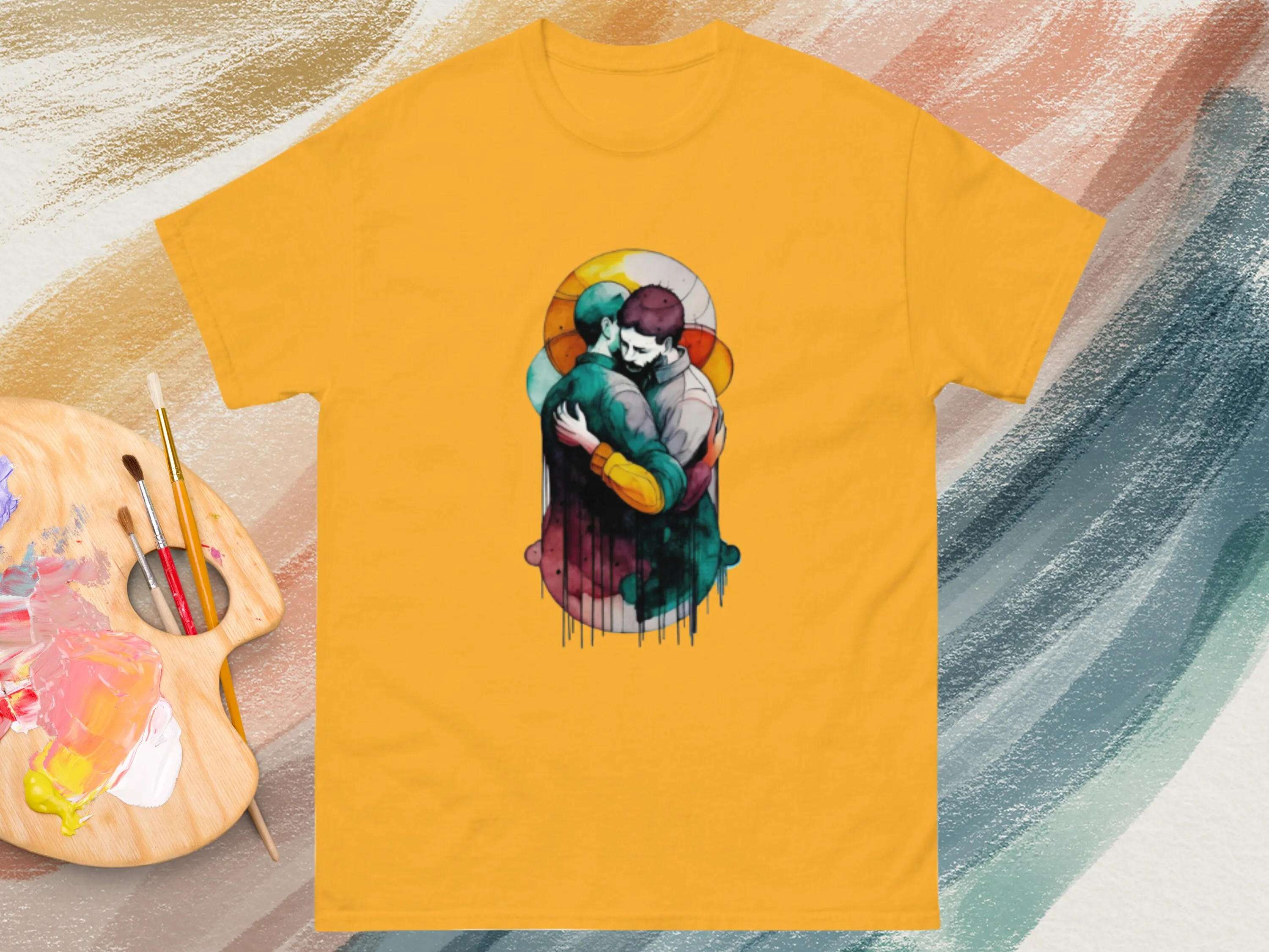 Gay Art T Shirt Vibrant Colourful Pride Modern Minimalist Artistic For Men Embrace Queer Kiss Man Love Lgbt