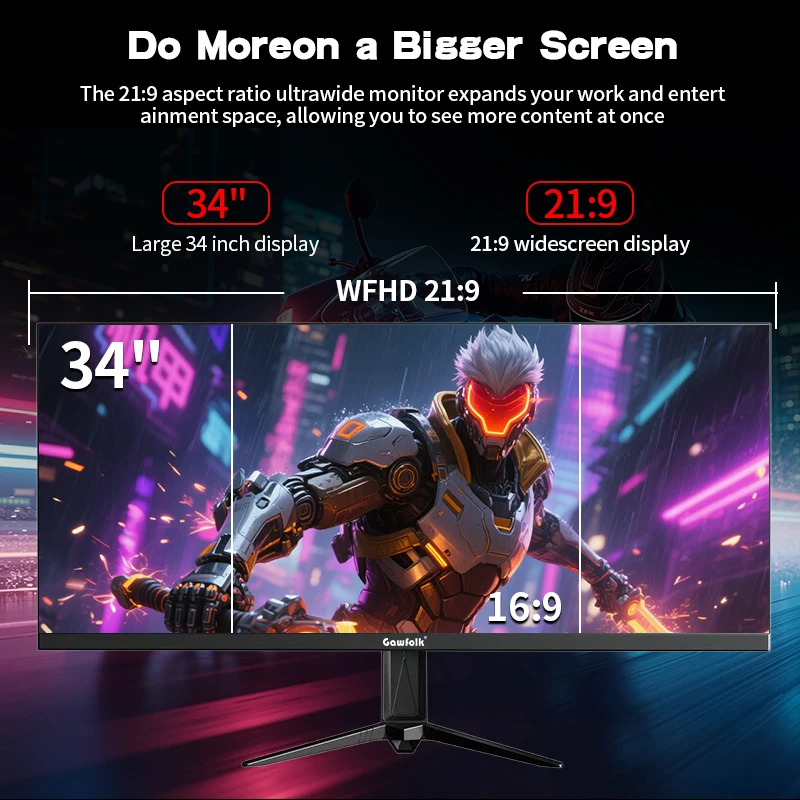Monitor IPS Gawfolk GF340B de 34 Pulgadas, 4K, 165Hz, para Juegos de PC y Oficina, Negro, Sin Función de Elevación 3