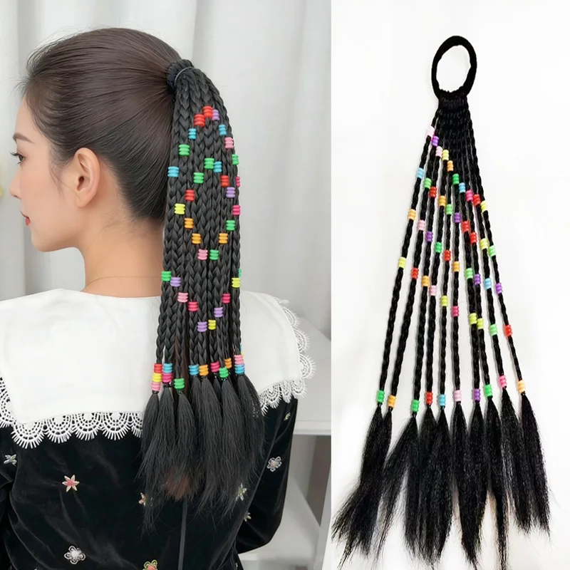 

Цветные бусины, синтетические короткие хвостики, коса для наращивания волос, цветные аксессуары для волос из бисера