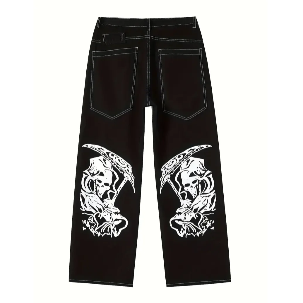 Men's Casual Straight Leg Jeans Skeleton Print Cotton Blend Washed Comfortable Fit All-Season Pocket Pants