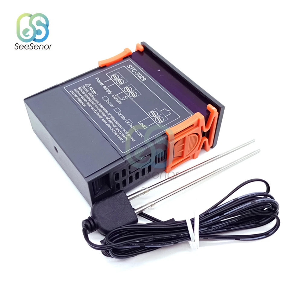 Dual Digital Humidity Controller Two Relay Output 12V 24V 220V Hygrostat STC-3029 Soil Moisture Controller Waterproof Sensor