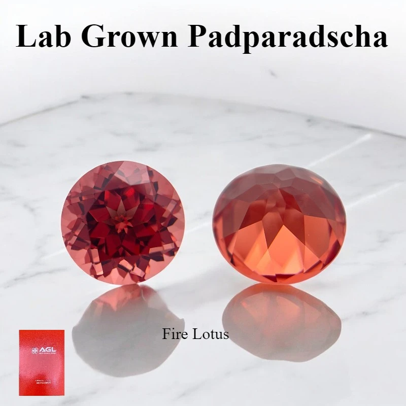 

Lab Grown Padparadscha Round Shape Fire Lotus Charm Beads for Diy Jewelry Making Pendant Materials Selectable Certificate