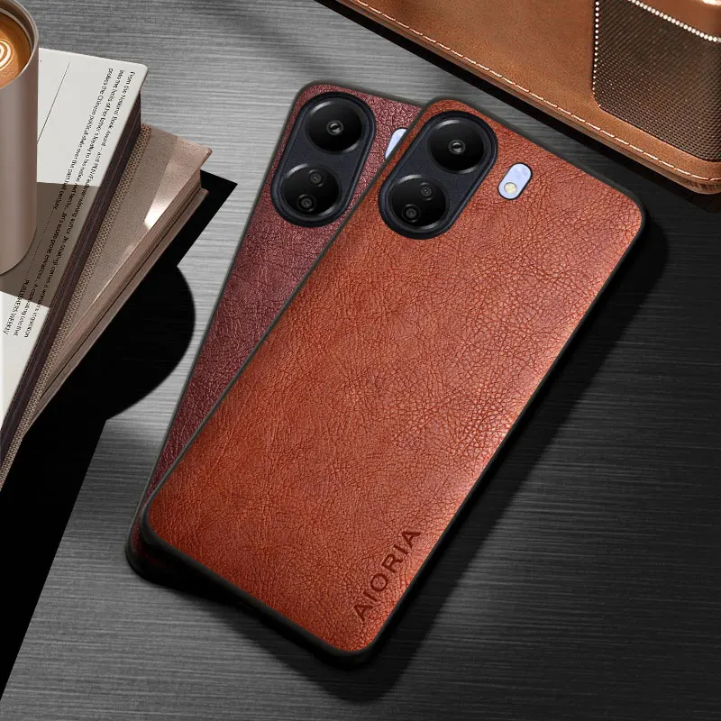 Case for Poco C65 C55 C40 funda luxury Vintage Leather skin soft hard Phone cover coque for xiaomi poco c40 case capa