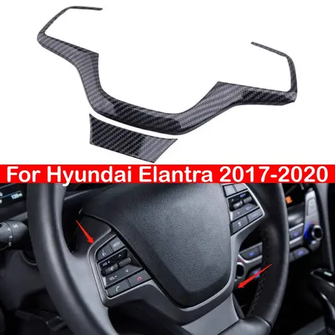 현대 Elantra 2017-2020 탄소 섬유 모양 자동차 인테리어 스티어링 휠 트림 커버 스티커 버튼 프레임 몰딩 액세서리