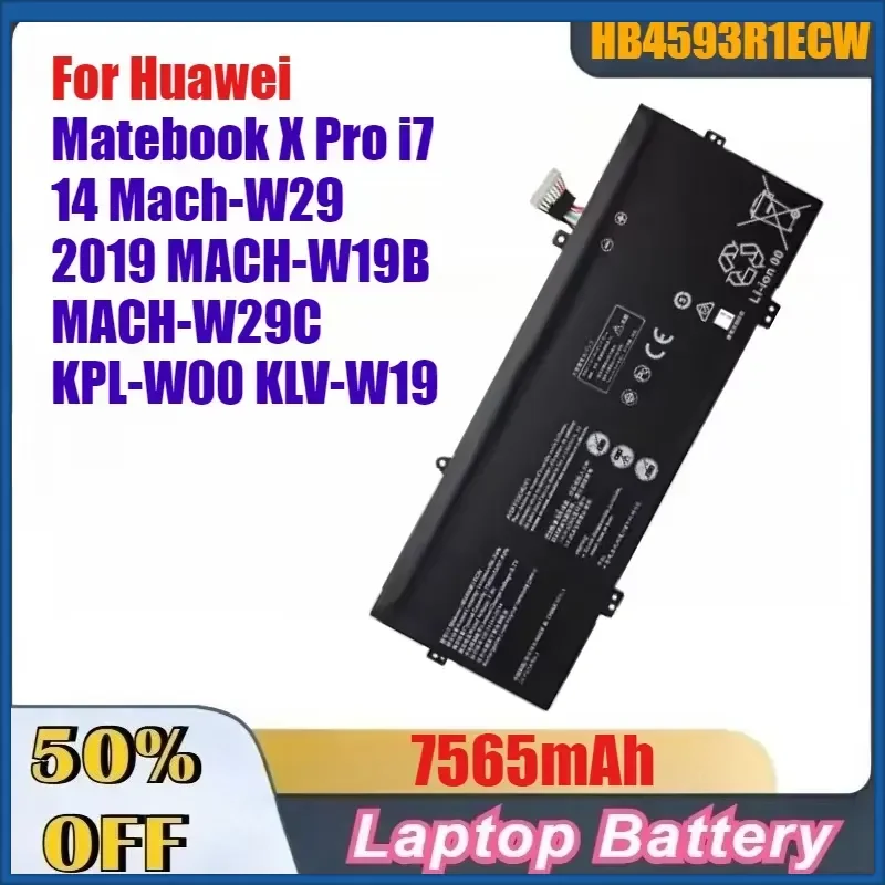 7565mAh HB4593R1ECW Laptop Battery for Huawei Matebook X Pro I7 14 Mach-W29 2019 MACH-W19B MACH-W29C KPL-W00 KLV-W19 In Stock
