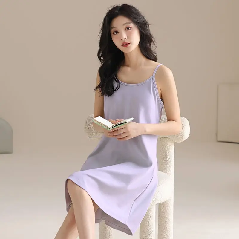 

Горячая летняя новинка: Сексуальная ночная сорочка на бретельках из 100% хлопка для женщин – милая домашняя одежда и пижама