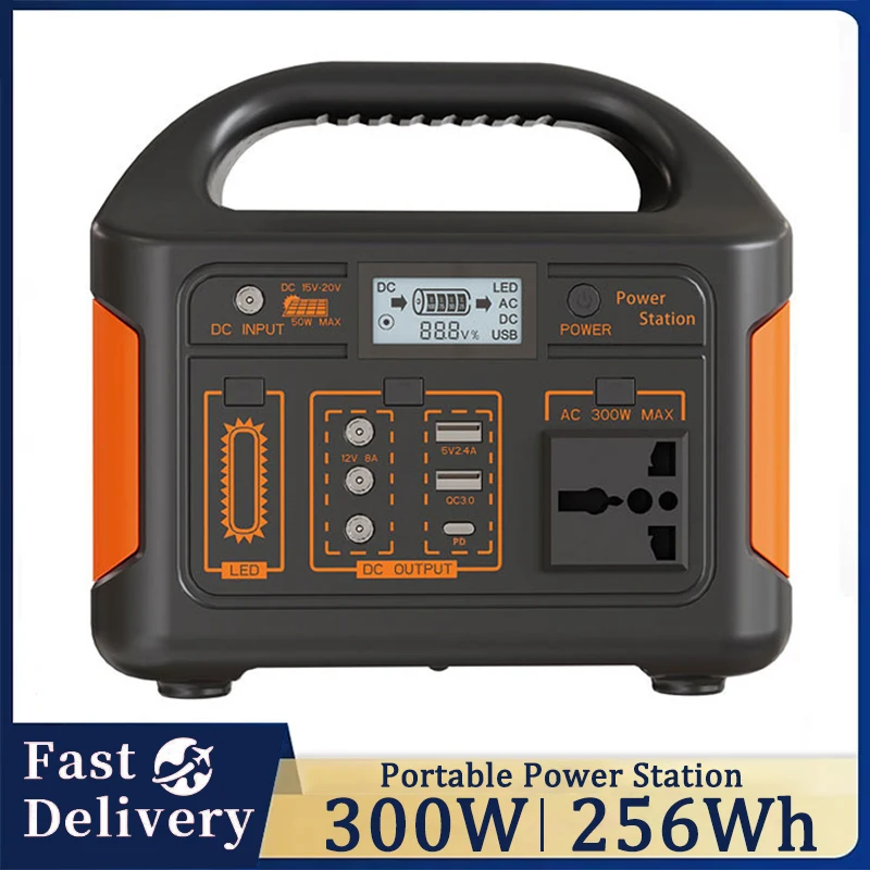 

300W Portable Power Station Solar Generator 256Wh LiFePo4 Batteries 110V 220V Energy Storage Supply LED For Camping Power Bank