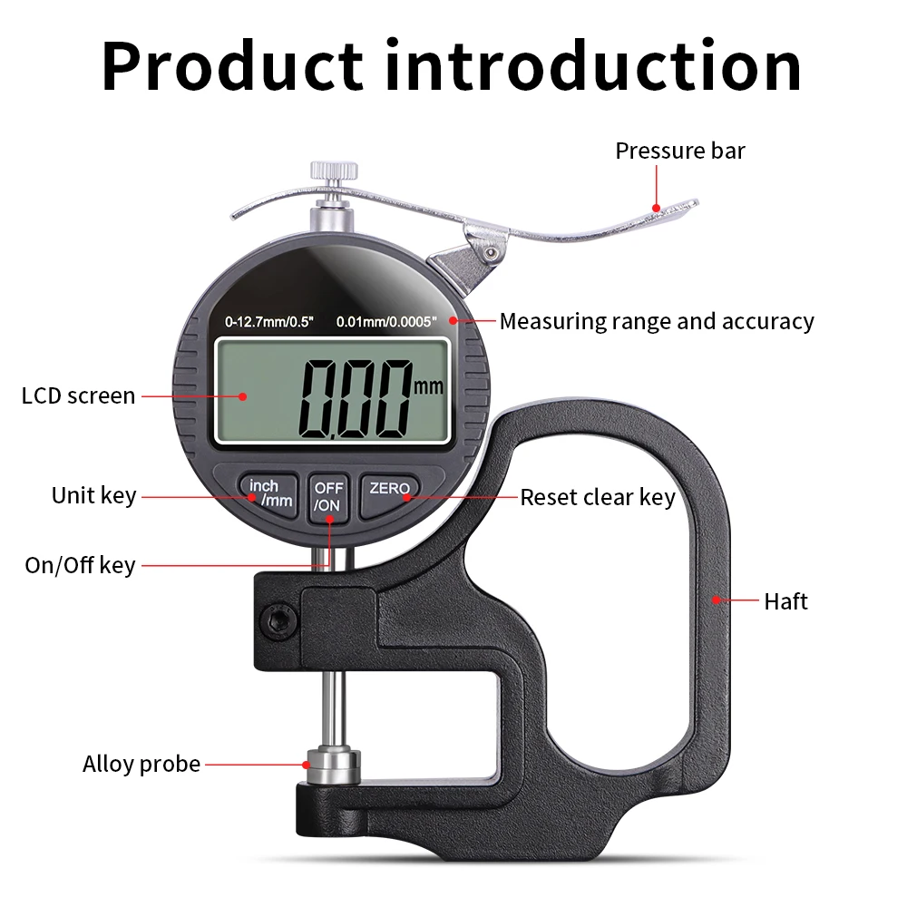 Electronic Thickness Gauge 0.01/0.001mm 12.7mm LCD Screen Digital Micrometer Thickness Meter Gauge Micrometro Measuring Tool