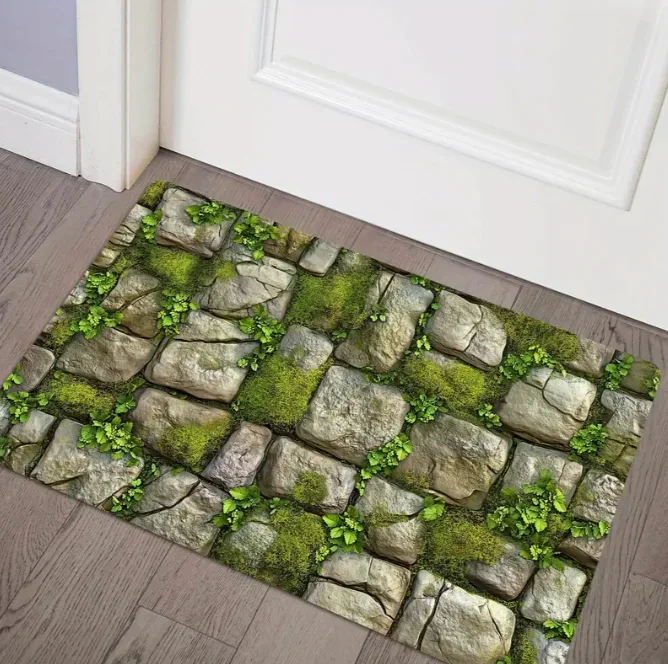 Stone Textured Moss Pattern Floor Mat Door Slipper Mat Small Entrance Bedroom Dining Room and Bathroom Carpet Decorative