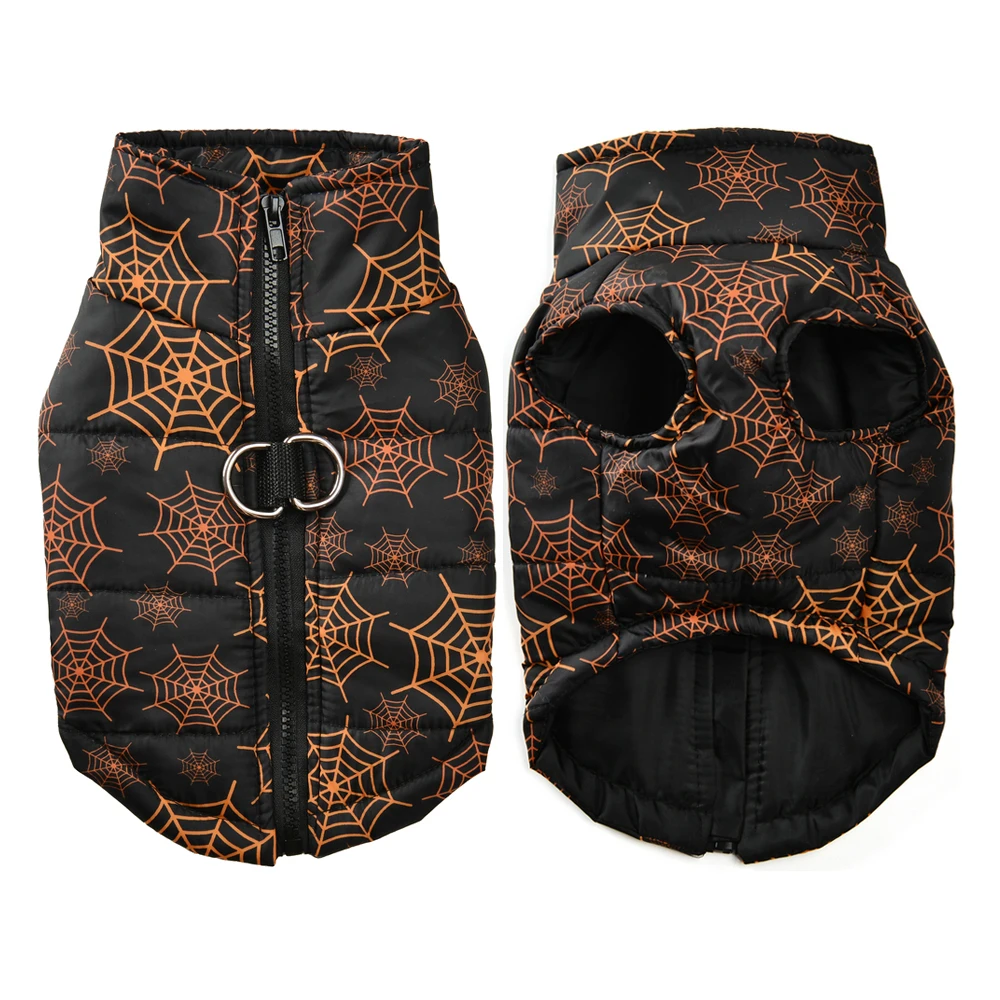 Halloween-Haustierjacke für kleine und mittelgroße Hunde und Katzen, Spinnennetz-Muster, Winter-Outdoor, wasserdicht, warm, Welpenkleidung, Yorkshire-Haustier-Outfits – Detail 14