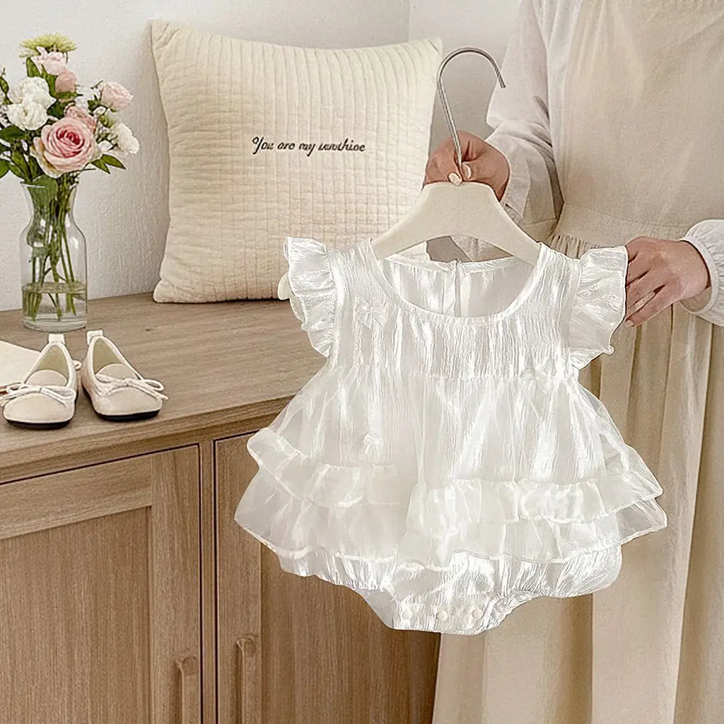 

Baby Girl Lace Slip Dress Bow Accessories Solid Mesh Dress