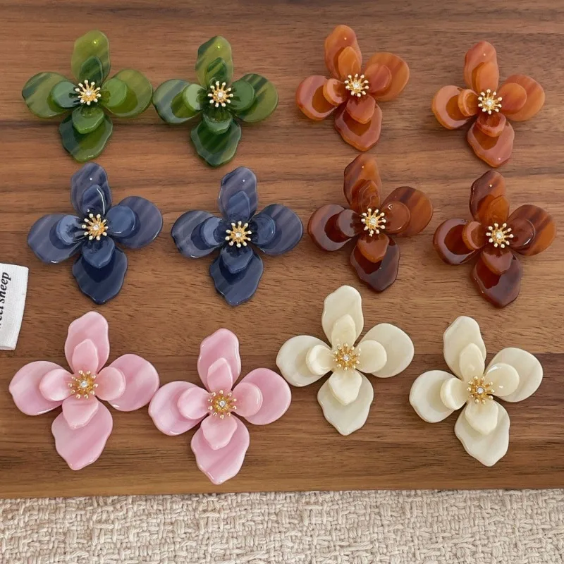 

Minar INS Fashion Multicolor Acrylic Rhinestone Double Layered Flower Dangle Earrings for Women Wholesale Casual Party Jewelry