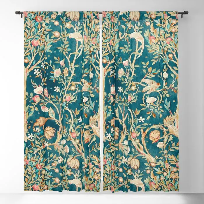 William Morris Green Flower Blackout Curtains 3D Print Window Curtains for Bedroom Living Room Decor Window Treatments