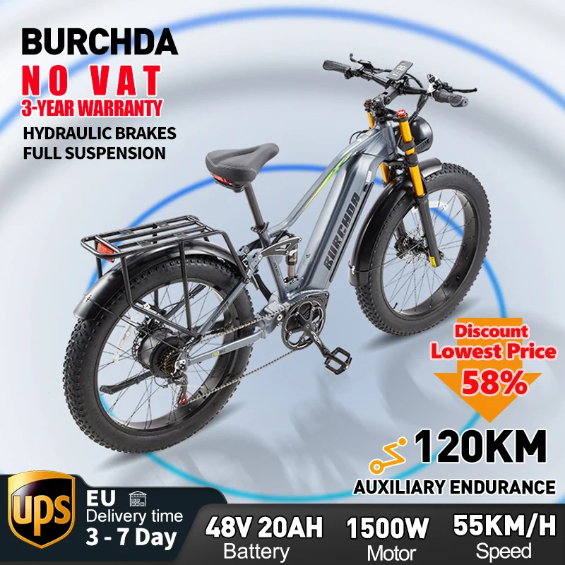 BURCHDARX80 adult off-road electric bicycle, 1500W peakE-Bike, 48V20 Ah, 26 inches, wide tires 4.0, Men's Mountain Electric Bike