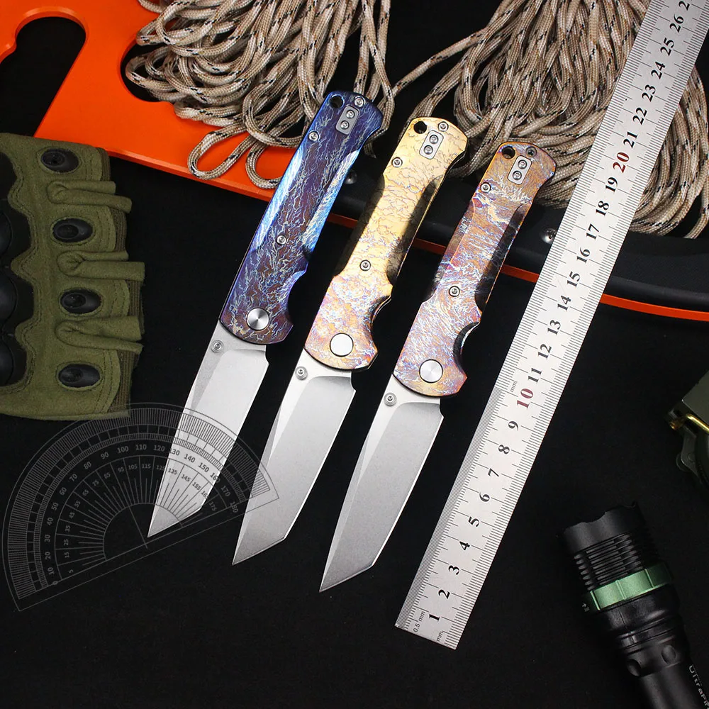 New Pocket Folding Knife Titanium Alloy Handle VG10 Blade Lightning Pattern Outdoor Camping Survival Knives Ball bearing Tool