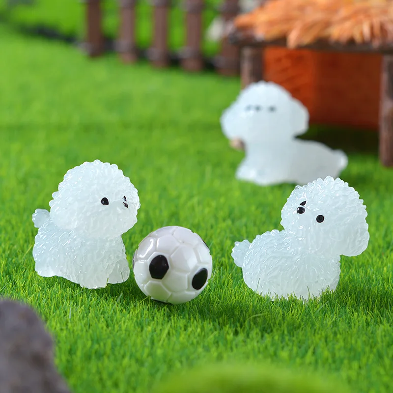 Mini Bichon Frise luminoso, 4 posturas, decoración de jardín de hadas para cachorros, lindos perros que brillan por la noche, accesorios Kawaii para